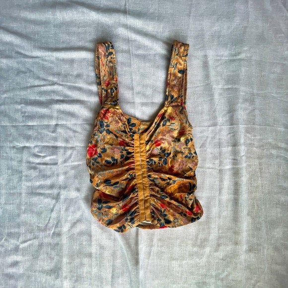 free people Tops - Free People corset tank top multi colored floral print/gold/yellow tone size XS